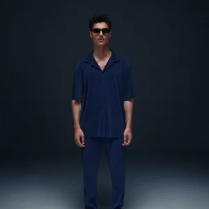 COLLINS PLISSE SHIRT - BLUE IRIS