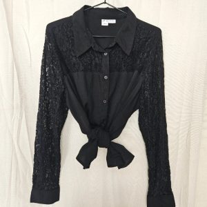 Zwarte vintage blouse met kant | XL