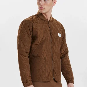 QUILTED ZIP JACKET - BROWN
