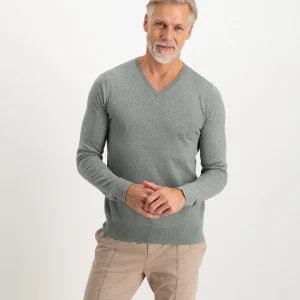 BOB V NECK - GREEN MIST MELANGE