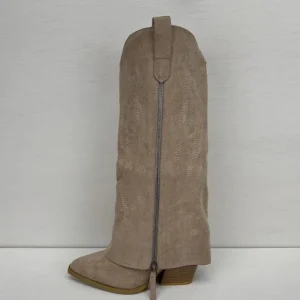 Hoge suèdine cowboylaars met leuke flap beige