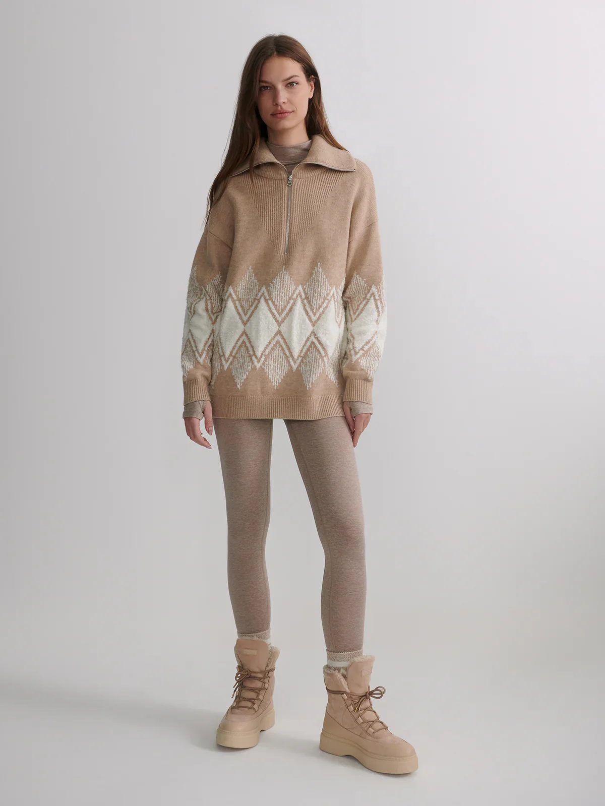 BETTY JACQUARD HALF ZIP - LIGHT TAUPE - Afbeelding 6