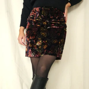 Fluwelen vintage rok kleurrijke bloemen | XS