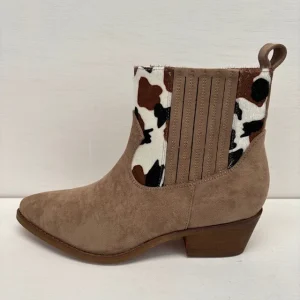Laag cowboylaarsje taupe koeienprint